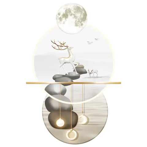 鹿 单幅 装饰画 现代简约 玄关背景墙挂画 LED带灯画