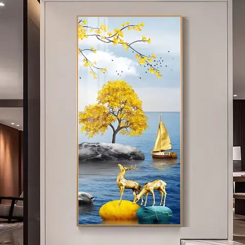 鹿 单幅 装饰画 现代简约 客厅背景墙挂画 LED带灯画