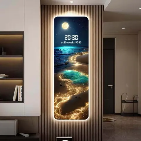 Digital Display Wall Clock, Entryway Decorative Artwork, Illuminated Decorative Artwork with USB/Plug-in Function, Home Decor