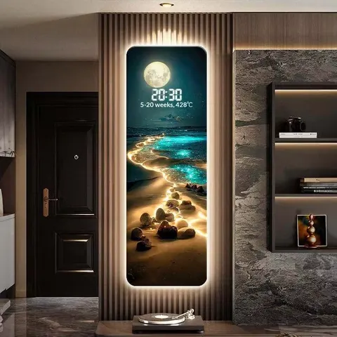 挂钟组合 单幅 装饰画 现代简约 玄关背景墙挂画 LED带灯画