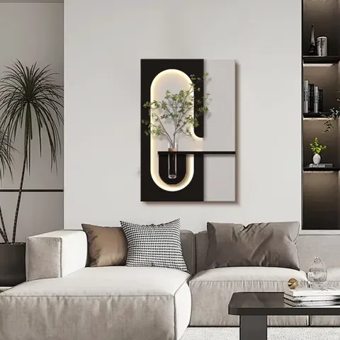 Double-layer Combination Sandstone Art Home Decor Painting Hydroponics Green Plants LED Wall Surface Mural Painting
