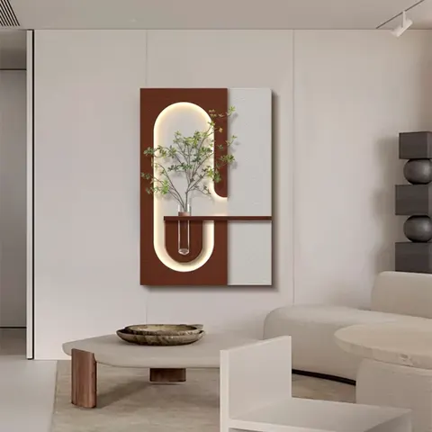 Double-layer Combination Sandstone Art Home Decor Painting Hydroponics Green Plants LED Wall Surface Mural Painting