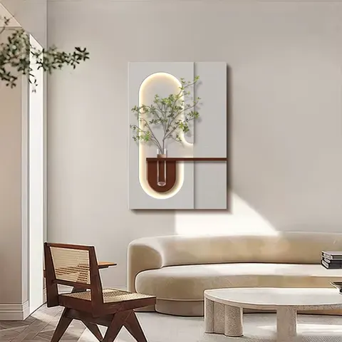 Double-layer Combination Sandstone Art Home Decor Painting Hydroponics Green Plants LED Wall Surface Mural Painting