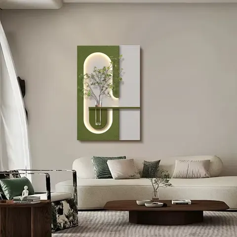 Double-layer Combination Sandstone Art Home Decor Painting Hydroponics Green Plants LED Wall Surface Mural Painting