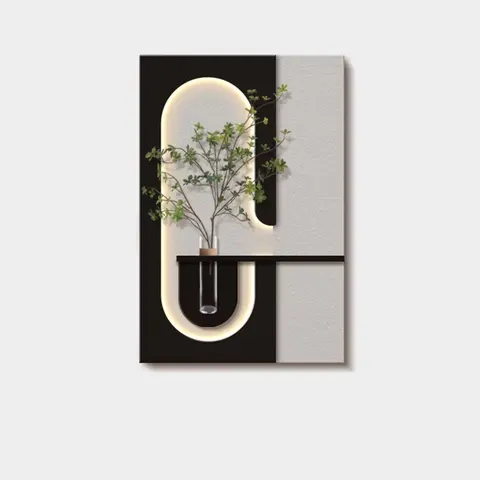 Double-layer Combination Sandstone Art Home Decor Painting Hydroponics Green Plants LED Wall Surface Mural Painting