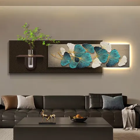 Double-layer Sandstone Ginkgo Leaves Hydroponic Plants Entrance Hall Home Decor Paintings Sofa Background Wall Led Paintings