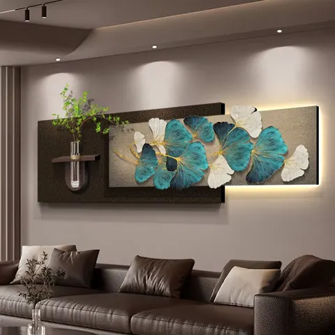 银杏 单幅 装饰画 现代简约 玄关背景墙挂画 LED带灯画