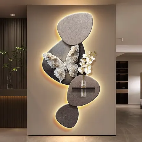 Elegance Butterfly Entrance Hall Art Decor Painting Hydroponics Green Plants Sandstone Wall Decor Painting