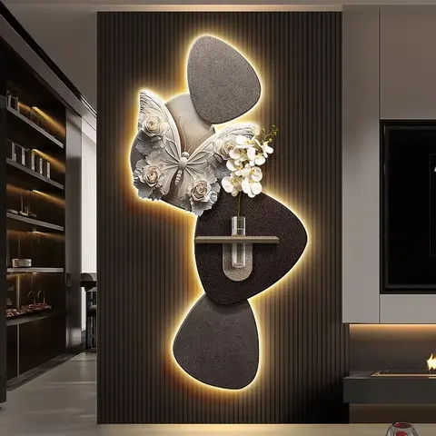 Elegance Butterfly Entrance Hall Art Decor Painting Hydroponics Green Plants Sandstone Wall Decor Painting