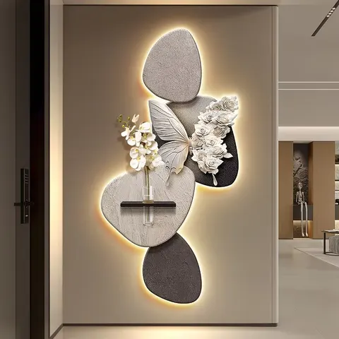 Elegance Butterfly Entrance Hall Art Decor Painting Hydroponics Green Plants Sandstone Wall Decor Painting
