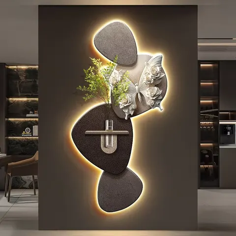 Elegance Butterfly Entrance Hall Art Decor Painting Hydroponics Green Plants Sandstone Wall Decor Painting