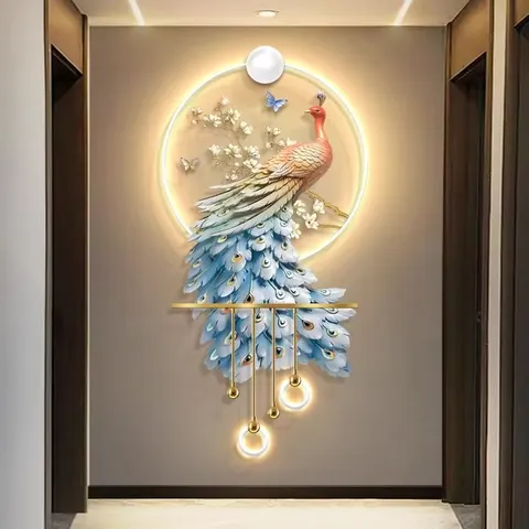 孔雀 单幅 装饰画 现代简约 客厅背景墙挂画 LED带灯画