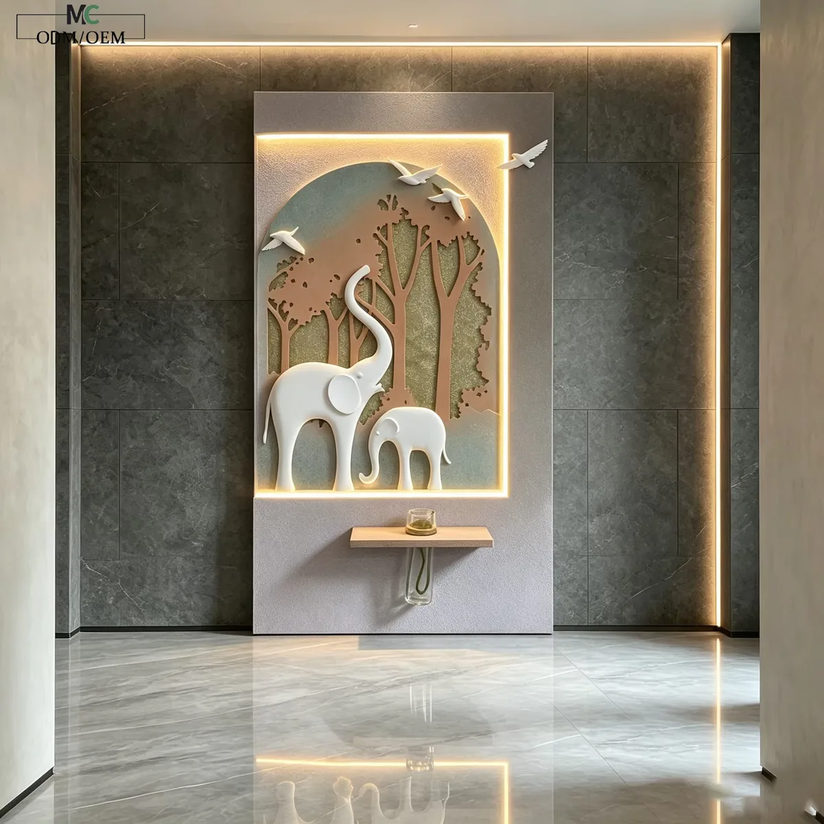 Elephant Sculpture Sandstone Art Home Decoration Paintings Creativity Hydroponics Green Plants Vase LED Decor Painting
