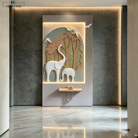 Elephant Sculpture Sandstone Art Home Decoration Paintings Creativity Hydroponics Green Plants Vase LED Decor Painting