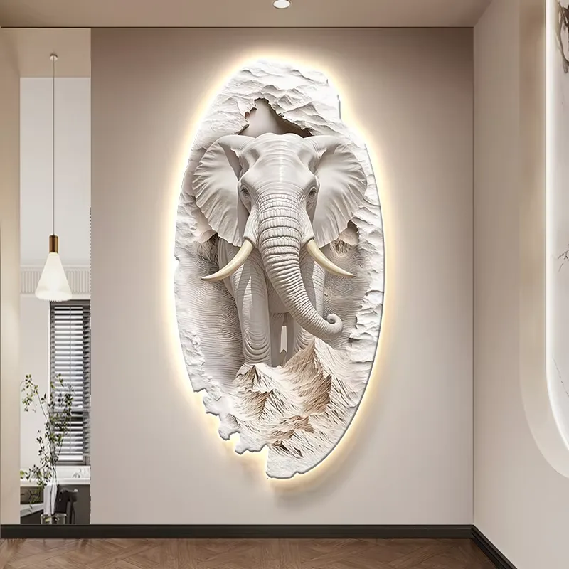 Elk Art Engraving Entrance Hall Home Furnishings Decor Painting Corridor Background Wall LED Crystal Porcelain Painting