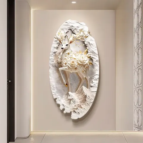 Elk Art Engraving Entrance Hall Home Furnishings Decor Painting Corridor Background Wall LED Crystal Porcelain Painting