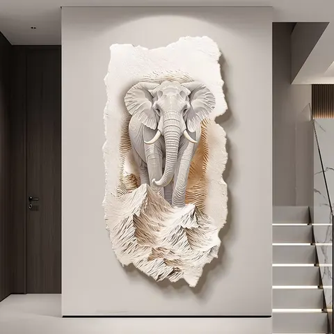 Elk Art Engraving Entrance Hall Home Furnishings Decor Painting Corridor Background Wall LED Crystal Porcelain Painting