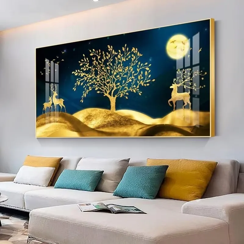Elk Art Living Room Sofa Background Wall Crystal Porcelain Decorative Painting Hotel Corridor Wall Art Decor Hanging Painting
