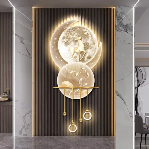 Elk High Definition Printing Crystal Porcelain Art Home Decor Painting Metal Pendant Glowed LED Decor Painting