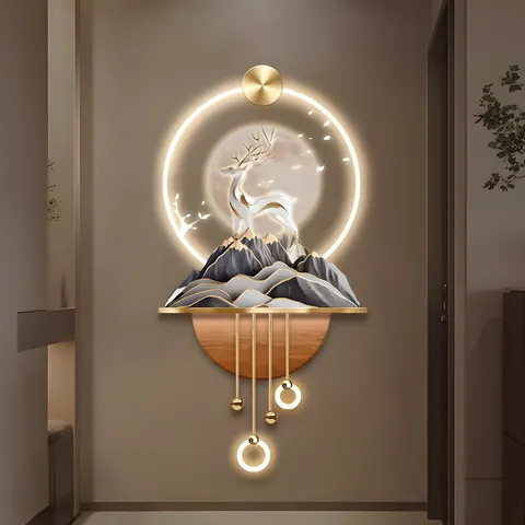 抽象 单幅 装饰画 轻奢风 玄关背景墙挂画 LED带灯画