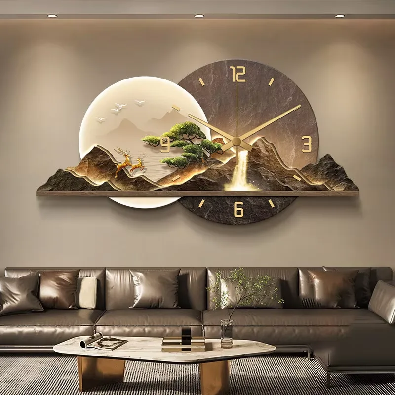 Elk Scenery and Mountains Alarm Clocks and Watches Wall Painting Sofa Background Wall Crystal Porcelain Painting