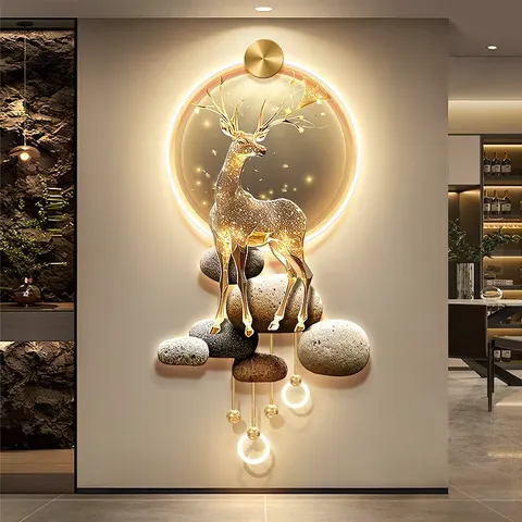 Elk UV Engraving Art Home Decor Painting Metal Pendant Crystal Porcelain Painting Living Room Background Wall LED Painting