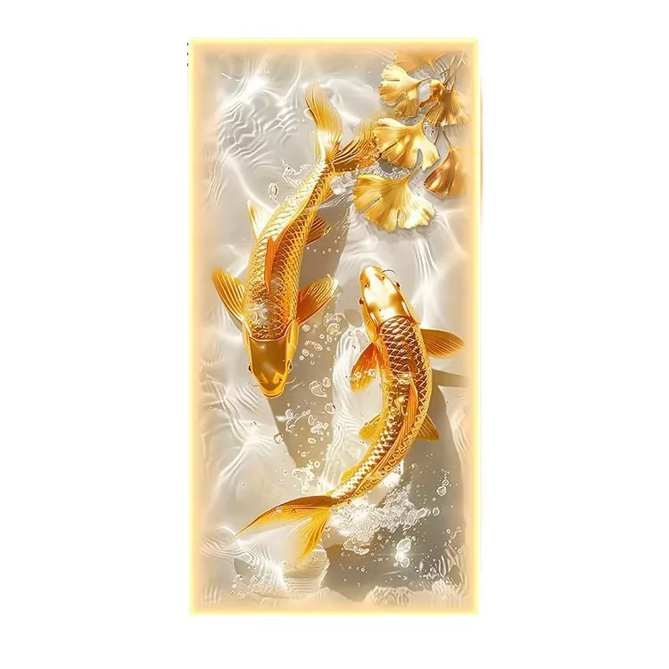 Entrance Decoration Koi Fish LED Lights Luxury Animal Wall Art with Aluminum Alloy and Paper Support Base