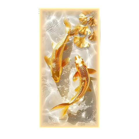 Entrance Decoration Koi Fish LED Lights Luxury Animal Wall Art with Aluminum Alloy and Paper Support Base