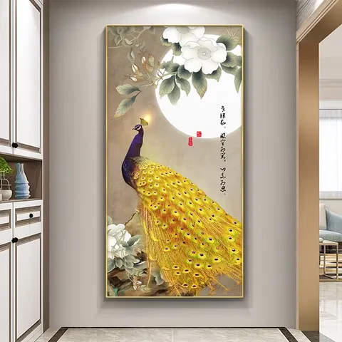 孔雀 单幅 装饰画 北欧风 玄关背景墙挂画 LED带灯画