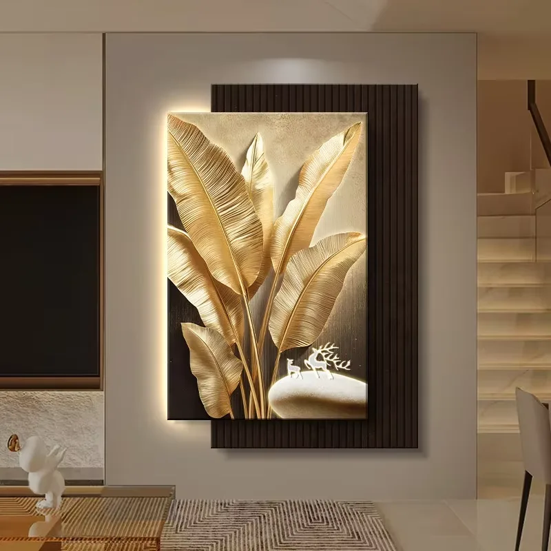 Entrance Hall Background Wall Sandstone Fabric Art Home Decor Painting Double-layer Crystal Porcelain LED Decor Painting