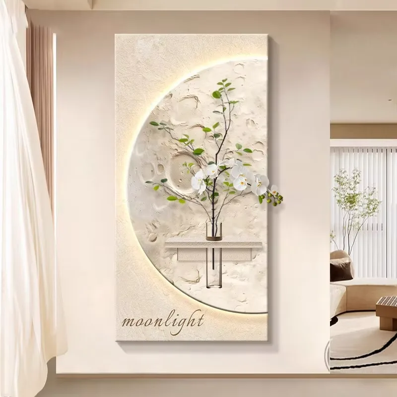 植物 单幅 装饰画 奶油风 玄关背景墙挂画 LED带灯画