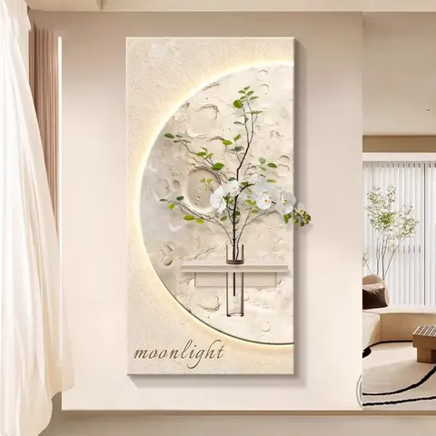 Entrance Hall Hydroponic Green Plants Entrance Hall Art Decor Painting Cream Wind Sandstone Glowed LED Painting