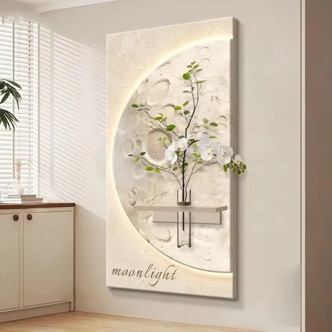 植物 单幅 装饰画 奶油风 玄关背景墙挂画 LED带灯画
