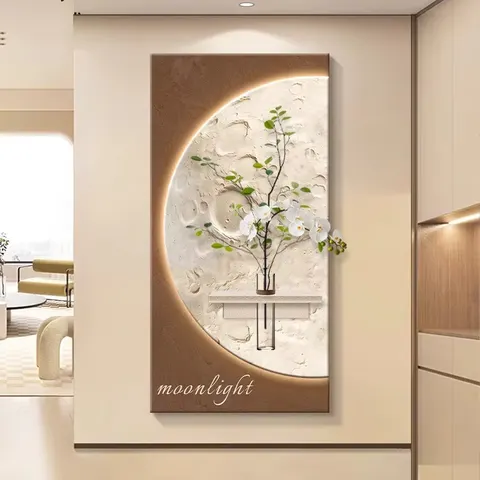 植物 单幅 装饰画 奶油风 玄关背景墙挂画 LED带灯画