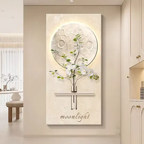 植物 单幅 装饰画 奶油风 玄关背景墙挂画 LED带灯画