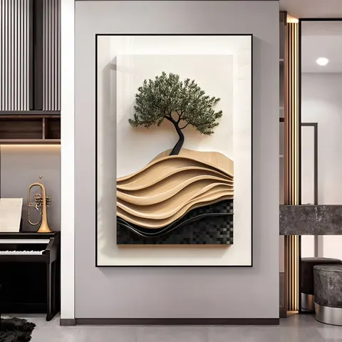 Entrance Hall Textured Plant Hanging Painting Living Room Background Art Decor Painting Abstract Tree Corridor Mural