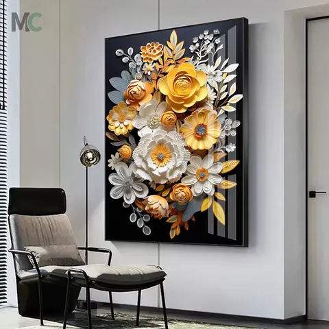 Entrance Porch Sofa Background Wall Decorative Painting Light Luxury High-end 3D Art Flower Painting Living Room Floor Murals