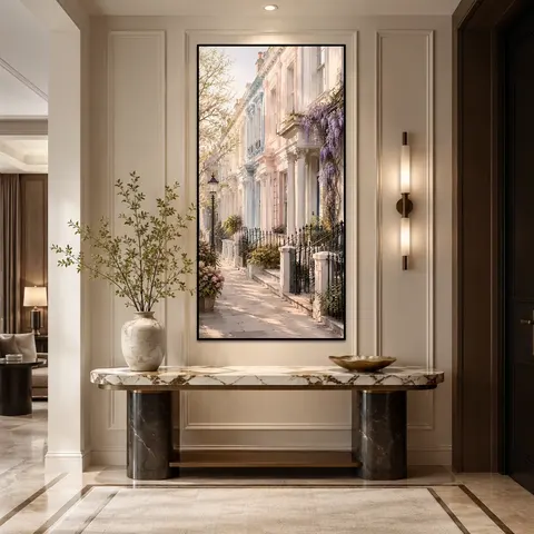European Street Wall Art Old Town Scenery Decor Elegant City Painting Entryway Scenic Artwork Decorative Wall Painting