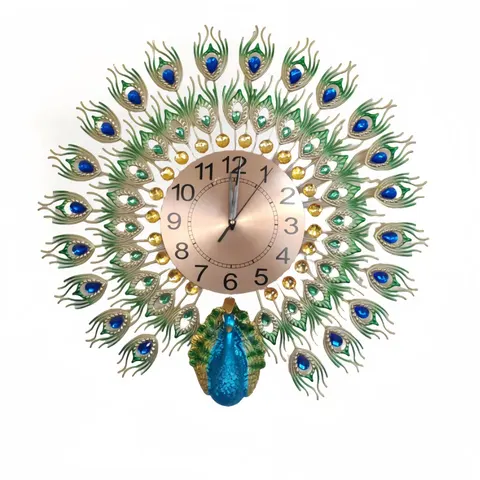European Style Creativity Peacock Clock Home Decor Painting Living Room Background Wall Ironwork Wall Decor