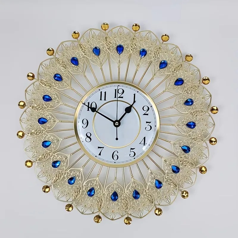 European Style Light Luxury Metal Leaves Art Wall Clock for Living Room Bedroom Home Decor Metal Handicrafts