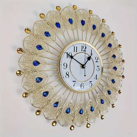 European Style Light Luxury Metal Leaves Art Wall Clock for Living Room Bedroom Home Decor Metal Handicrafts