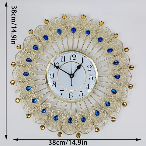 European Style Light Luxury Metal Leaves Art Wall Clock for Living Room Bedroom Home Decor Metal Handicrafts