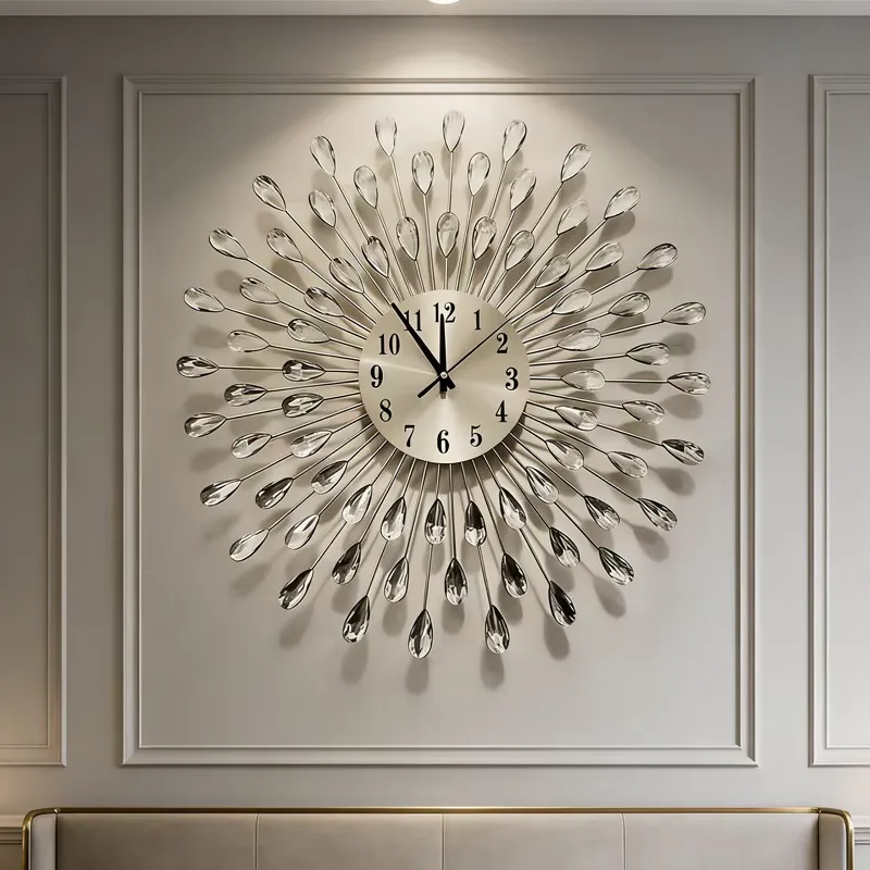 European Style Luxury Wall Clocks Living Room Ironwork Decoration Wall Clock No Punch Silent Wall Clock