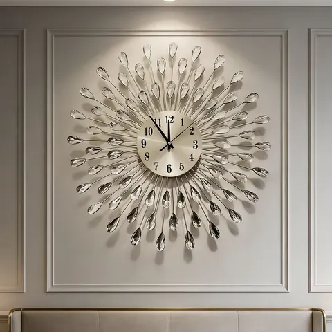 European Style Luxury Wall Clocks Living Room Ironwork Decoration Wall Clock No Punch Silent Wall Clock