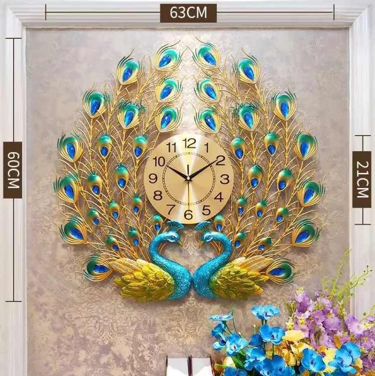 European Style Luxury with a Touch of Elegance Peacock Art Wall Clock Mute Metal Dial Art Decoration Wall Ironwork Home Decor