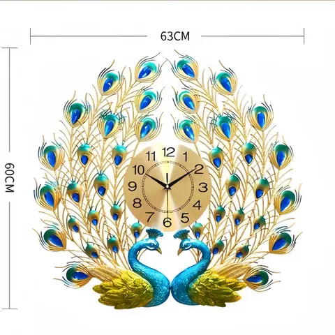 European Style Luxury with a Touch of Elegance Peacock Art Wall Clock Mute Metal Dial Art Decoration Wall Ironwork Home Decor