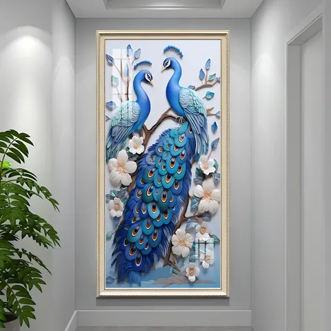 European Style Porch Background Wall Home Decor Painting Living Room Stairs Corner Peacock Crystal Porcelain Diamond Painting