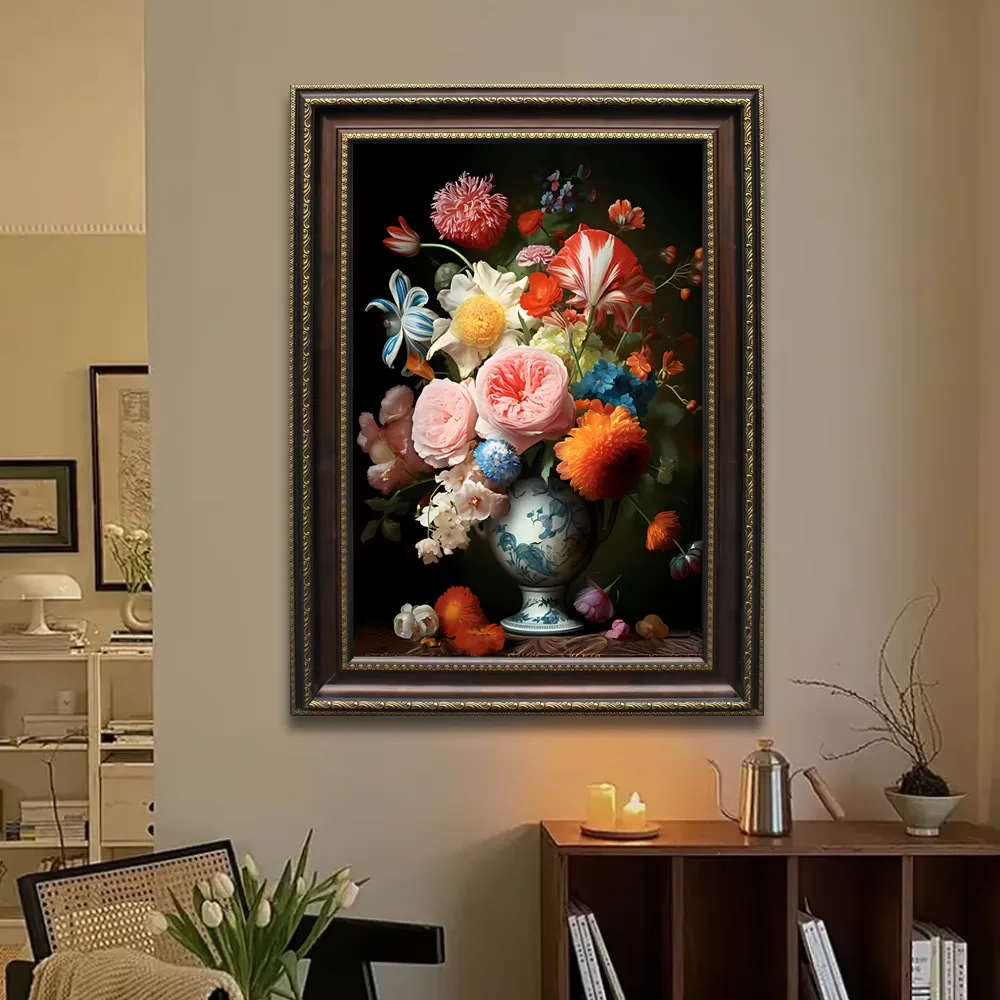 European Style Retro Flowers Art Home Decor Paintings Living Room Background Wall Oil Painting Canvas Mural