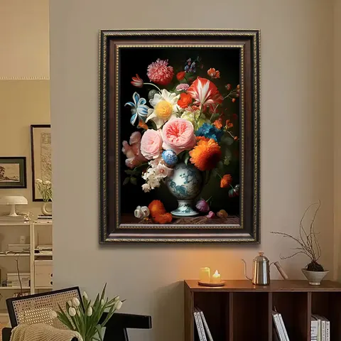 European Style Retro Flowers Art Home Decor Paintings Living Room Background Wall Oil Painting Canvas Mural