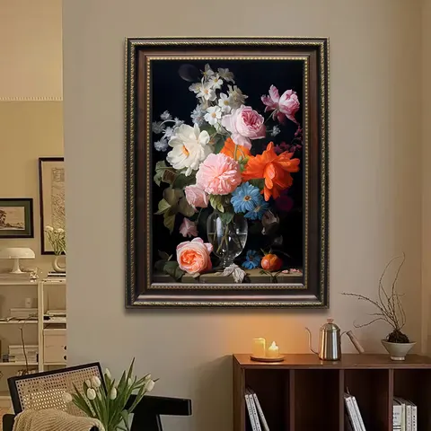 European Style Retro Flowers Art Home Decor Paintings Living Room Background Wall Oil Painting Canvas Mural